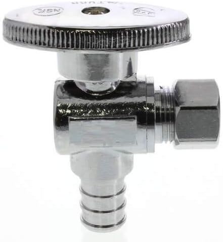 EZ-Fluid 3/8" OD Comp x 1/2" PEX 1/4-Turn Chrome Brass Angle Stop Valve Water Shut Off Ball Valve LF Barb Crimp Ring Type (54-Packs)