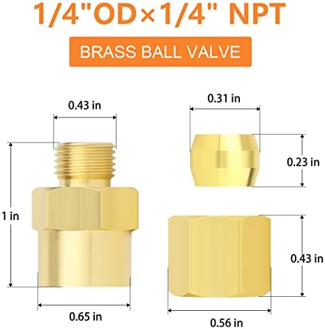 GASHER 10PCS Brass Compression Tube Pipe Fitting Connector, 1/4" Tube OD x 1/4" NPT Female Connector