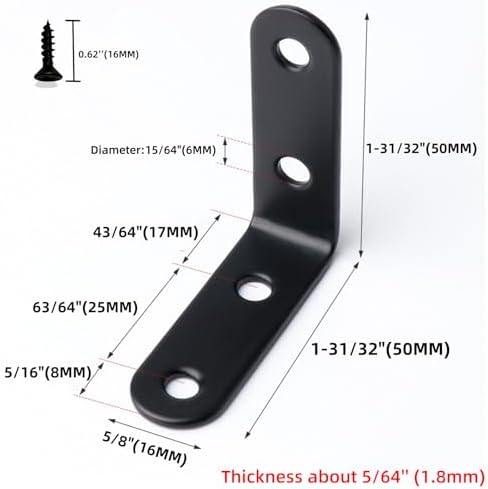 2 Inch L Brackets for Wood Shelves Corner Brace 20 Pack- Reinforced Corner Braces - Black Heavy Duty Steel Shelf Brackets for Furniture/ DIY Home Improvement
