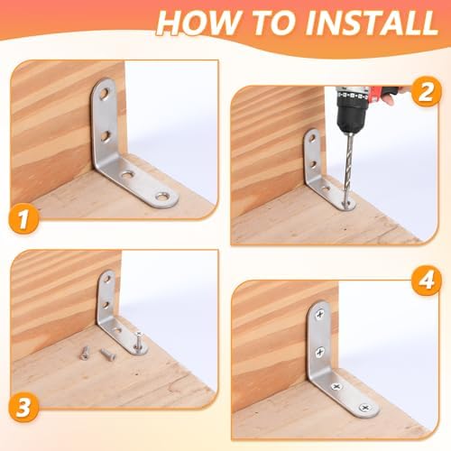 20 Pcs L Bracket Corner Braces 2 Inch Stainless Steel Heavy Duty Shelf Bracket for Wood Shelves, Wall Hanging Support 90 Degree Joint Right Angle Brackets with Screws