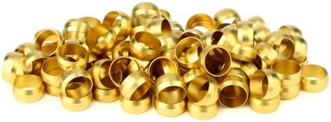 GASHER 100PCS Brass Compression Fitting, Brass Compression Sleeve Ferrules 1/2" Tube OD