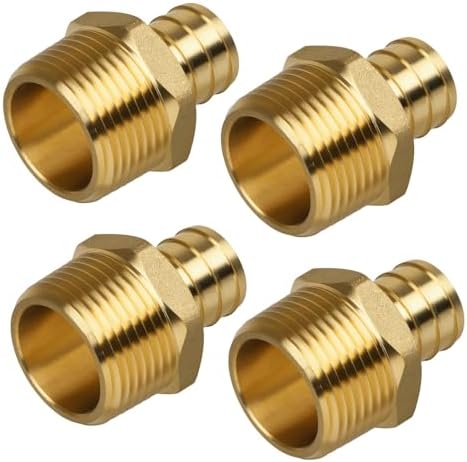 Pex Fittings, 3/4" Male NPT to 3/4" Pex Male Adapter, Heavy-Duty Brass Crimp Fittings for PEX Pipes with Leak-Resistant Construction, NSF & UPC Certified, 4 Pack