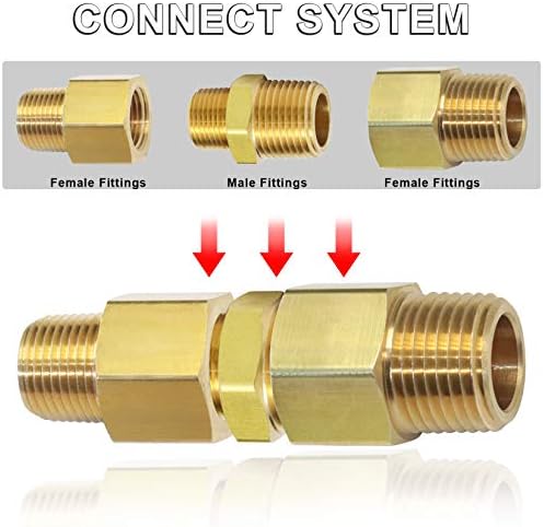 KOOTANS 1/2 NPT x 3/8 NPT Male Solid Brass Hex Nipples,4 PACK