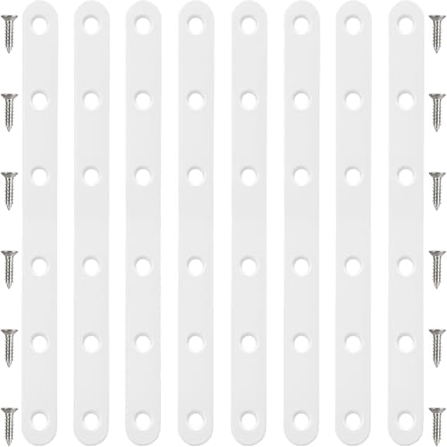 8 Pack White Flat Brackets, 8 Inch Straight Brace Mending Plate with Screws