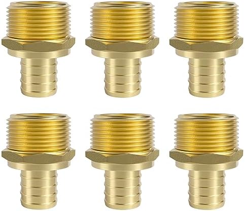 SUNGATOR 6-Pack 1" PEX to 1" NPT Male Adapter Fittings, Brass