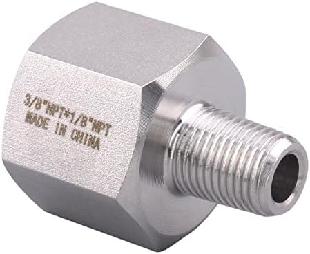 Forged Reducer Adapter Fitting - Stainless Steel 304 Reducing Pipe Connector, 3/8" NPT Female x 1/8" NPT Male (pack of 2)