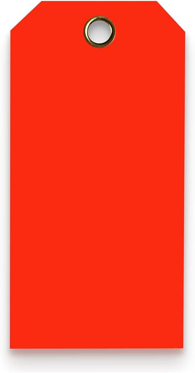 Tags 4 Less 15 Mil Waterproof Plastic Tags, Pack of 100 – 4” x 8” Heavy Duty Plastic Tags for Labeling, Outdoor Tagging, Equipment Labeling, Luggage, Valves & More (Fluorescent Orange/Red)