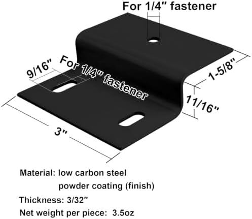 10 PCS Z Slotted Mounting Bracket, 11/16" Height, Black