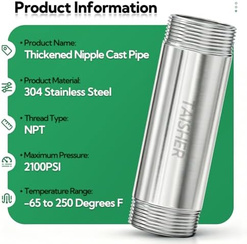 TAISHER 2Pcs Thickened Nipple Cast Pipe 1" NPT Male, 6" Length