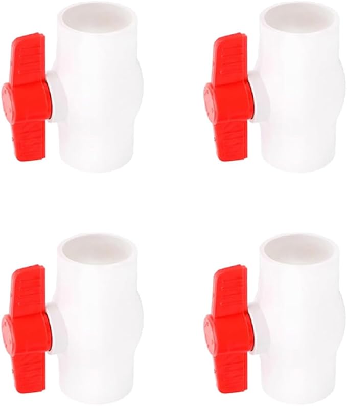 4Pcs 3/4" PVC Ball Valve (Socket x Socket),Schedule 40, Cold Water Pipe 3/4" Shut-off Valve Socket for Water Supply Lines, Garden Irrigation & Pipe Fitting Systems,Red T-Handle.