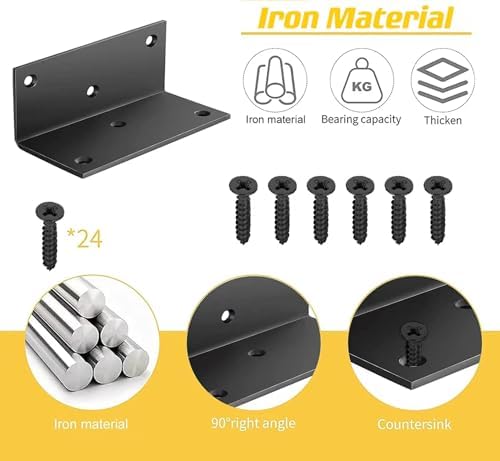 4 PCS Iron 4 Inch L Right Angle Bracket with Screws, 4" x 2" x 2" Metal Joint Bracket 90 Degree Corner Brace for Wood Bookshelf Furniture Cabinet, Thickness 3 mm Heavy Duty Black Brackets