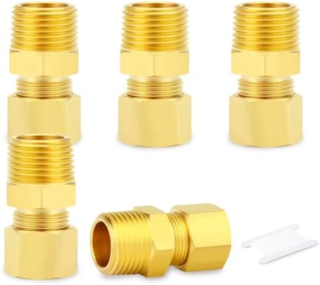 5PCS Brass Compression Tube Fitting, 1/2" OD x 1/2" NPT Male