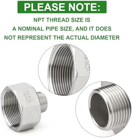 TAISHER 2PCS 304 Stainless Steel Pipe Fitting, Reducer Adapter, 1/2" NPT Male x 1-1/4" NPT Female