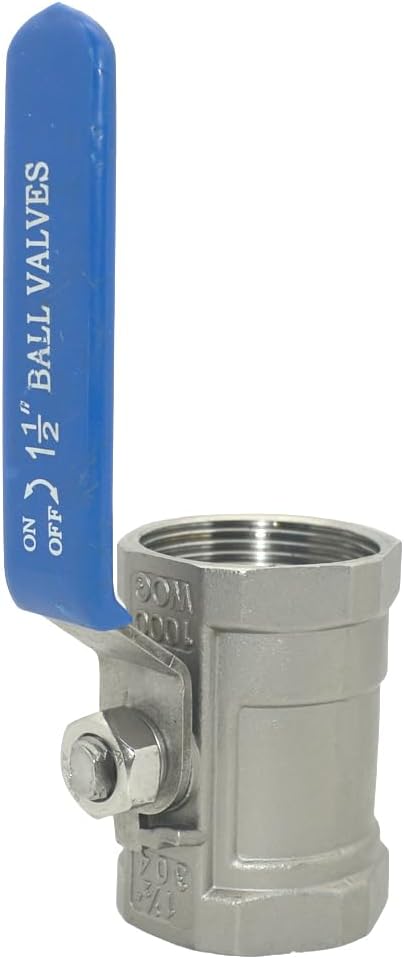 VARMHUS 1-1/2" Stainless Steel 304 Ball Valve 1Pc Type NPT Female Threaded with Heavy Duty Blue Vinyl Insulation Handle,CF8M Ristricted Flow,1000 WOG (1-1/2")