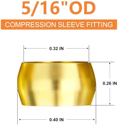 GASHER 100PCS Brass Compression Fitting, Brass Compression Sleeve Ferrules 5/16" Tube OD