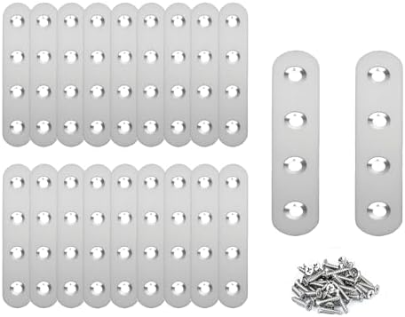 20PACK 3INCH X 0.6INCH Stainless Steel Straight Flat Bracket Repair Plate Brace,Mending Joining Plates for Wood, Board, Bed Frame, Furniture & Shelves,with Screws