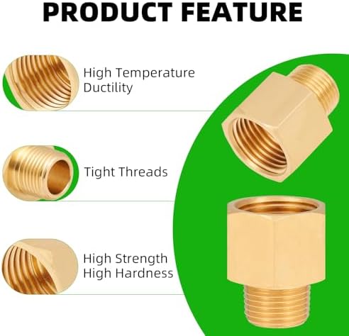 Brass Pipe Fitting,3/8 Inch NPT Male to 1/2 Inch NPT Female Brass Pipe Hose Tube Fitting Hex Head 3/8'' Male NPT to 1/2'' Female NPT Reducer Adapter 5pcs(3/8 npt male x 1/2 npt female)