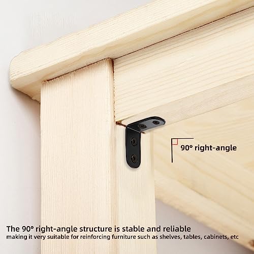 2 Inch L Brackets for Wood Shelves Corner Brace 20 Pack- Reinforced Corner Braces - Black Heavy Duty Steel Shelf Brackets for Furniture/ DIY Home Improvement