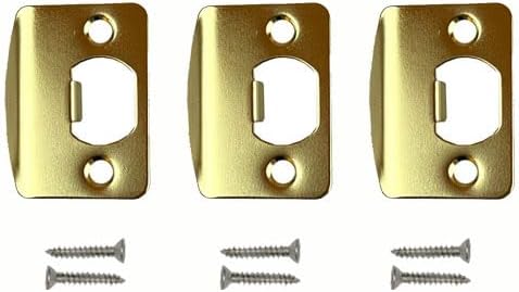 Replacement Products Strike Plate Full Lip 1/4", 2-1/4 Inches, 1-5/8" Center-to-Center, Radius Corner for Knob or Lever Door Lock in Polish Brass Finish 3 PCS