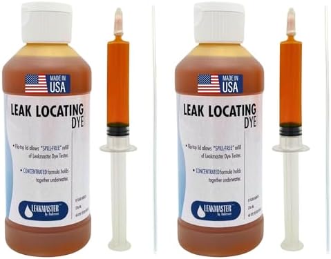 Leakmaster Pool Leak Detection Kit – 8 oz Yellow Dye with Reusable Syringe – High-Visibility Leak Finder for Pools, Hot Tubs & Spas – 40+ Refills– Professional Water Tracing Tool (2 Pack)