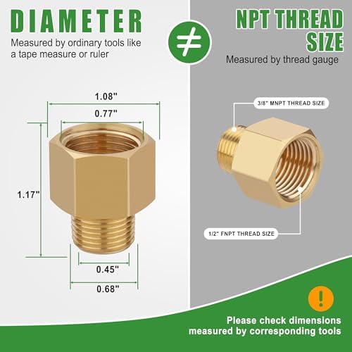 Brass Pipe Fitting Reducer Adapter,3/8" NPT Thread Male to 1/2" NPT Thread Female Fittings Brass fitting,5 Pack