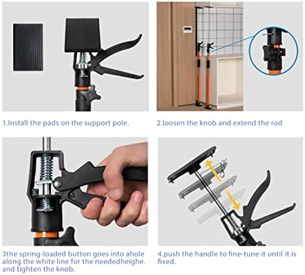 2PK Steel Telescopic Adjustable 3rd Hand Support System, Supports up to 154 lbs, Extends from 49 Inch to 114 Inch for Construction Rods, Cabinet Jacks, Cargo Bars, Drywalls