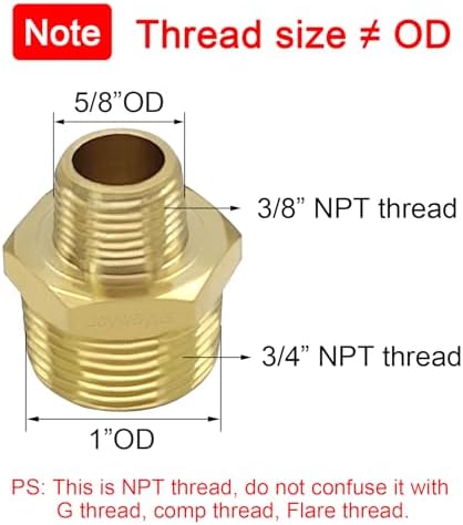 Joywayus 2 Pack Brass 3/4" NPT Male to 3/8" NPT Male Pipe Fitting Adapter