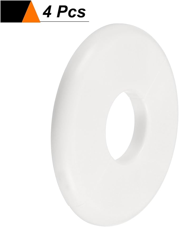 HARFINGTON 4pcs Wall Split Flange 26.5mm/1" Self-Adhesive Plumbing Cover Plates ABS Plastic Round Escutcheon Plate Buckle Design for Water Pipe Bathroom Kitchen Decoration, White