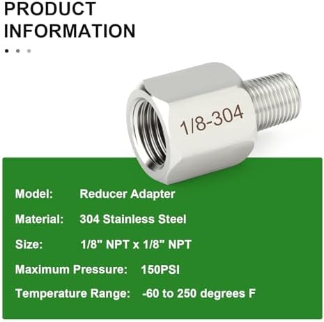 TAISHER 5PCS 304 Stainless Steel Pipe Fitting, New Reducer Adapter, 1/8" NPT Male x 1/8" NPT Female, Reducing Pipe Adapter Fitting