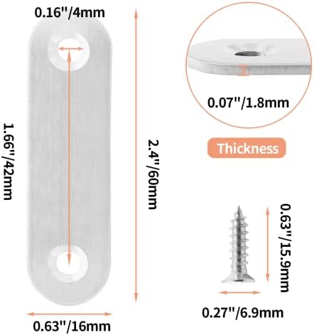 Jiozermi 24 Pcs Straight Brace, 2.4" x 0.6", Stainless Steel Silver