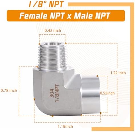 Stainless Steel Pipe Fitting 90 Degree Barstock Street Elbow 1/8" NPT Male x 1/8" NPT Female 2 Pack