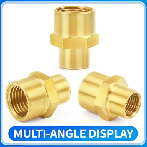 ChillWaves Brass Pipe Fitting, Reducer Hex Coupling 3/4" NPT Female x 1/2" NPT Female Thread Adapter(3-PACK)