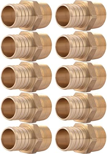 SharkBite Male Adapter, 1 in Crimp PEX x 3/4 in MNPT, Pack of 10, Brass Plumbing Fitting, UC142LF