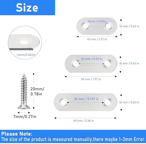 32 Pcs Stainless Straight Bracket (1.96*0.63 inch) Flat Straight Braces, Metal Fixed Connecting Plate, Can be Used to Repair Furniture, Bookcase, Table,Chair Legs, Beds Etc. with 64 Pcs 304 SS Screws