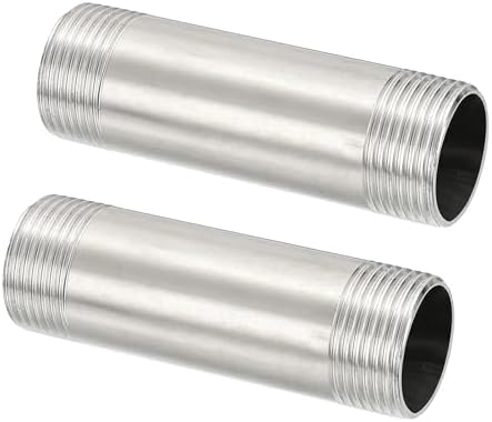 PATIKIL 304 Stainless Steel Pipe Fitting, 2 Pack 1" BSP Male x 1" BSP Male Threaded 4" Length Nipple Cast Pipe for Extending Piping, Silver