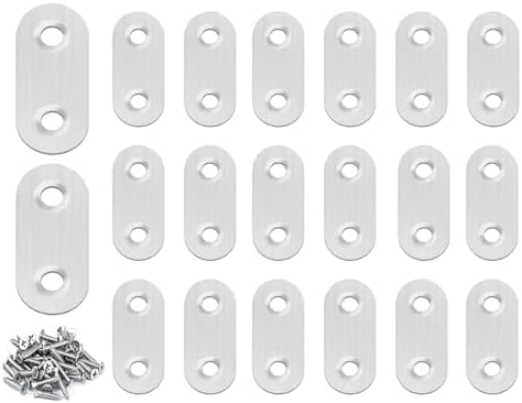 50PACK 1.4INCH X 0.6INCH Stainless Steel Straight Flat Bracket Repair Plate Brace,Mending Joining Plates for Wood, Board, Bed Frame, Furniture & Shelves,with Screws