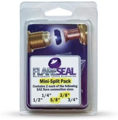 FlareSeal® Model MSP-0610 Leak Free SAE Flare Connections - Refrigerant Leaks Refrigeration, HVAC, Ductless, Schrader Valve or Mini Split Applications (3/8", Mini Split Pack - (2) 3/8" and (2) 5/8")