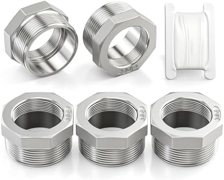 TAISHER 5PCS 304 Stainless Steel Reducer Hex Bushing, 1-1/4" NPT Male x 3/4" NPT Female, Reducing Pipe Adapter Fitting