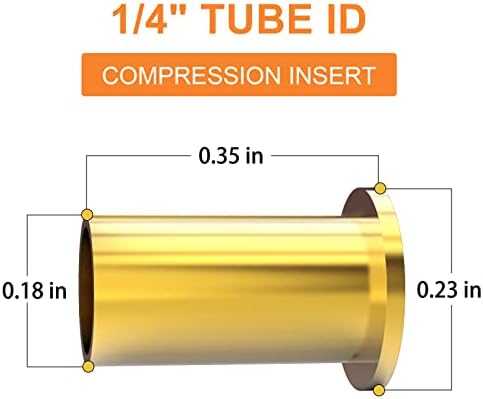 GASHER 200PCS Brass Compression Fitting, Brass Compression Insert Tube Support 1/4" Tube OD