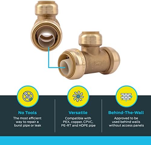 SharkBite 1 Inch x 1 Inch x 3/4 Inch Reducing Tee, Push to Connect Brass Plumbing Fitting, PEX Pipe, Copper, CPVC, PE-RT, HDPE, U416LFA