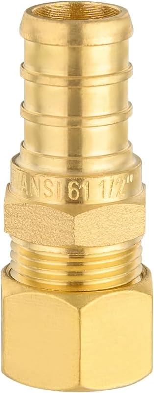 (Pack of 2) EFIELD 1/2" Crimp Pex X 3/8" OD Compression Straight Transition Adapter Brass Fittings, ASTM F1807 (2),(PEX1807377)