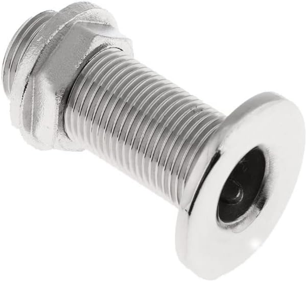 1Pack Stainless Steel 316 Straight Thru Hull Fitting Drain Thread Hose Barb Scupper Hose with Nut，Marine Bilge Pump Drain Vent Aerator Hose Yacht Water Outlet Port