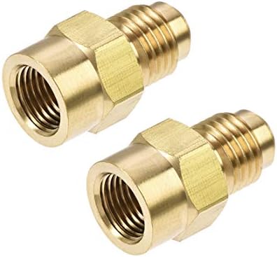 uxcell Brass Pipe fitting, 7/16"-20UNF Flare Male to 1/8NPT Female Thread, Tubing Adapter Hose Connector, for Air Conditioner Refrigeration, 2Pcs