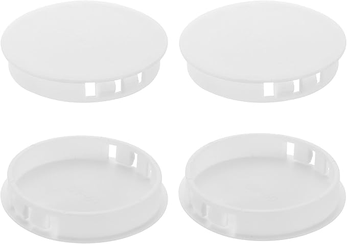uxcell 4Pcs Plastic Hole Plugs, 60mm(2-3/8") Flush Type Panel Plugs, Round Snap Knockout Locking Plugs for Furniture Insert End Caps Panels, White