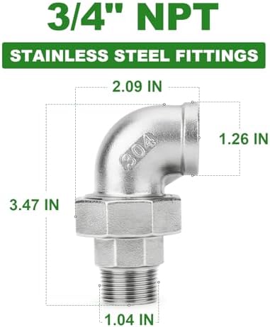 TAISHER 2PCS 304 Stainless Steel 90 Degree Elbow Union, 3/4" NPT Female x 3/4" NPT Male Cast Pipe Fitting