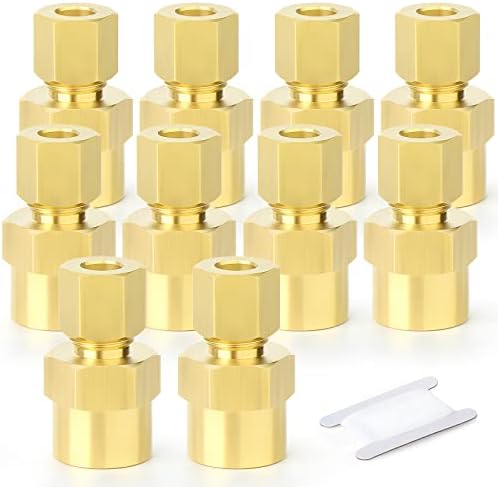 GASHER 10PCS Brass Compression Tube Pipe Fitting Connector, 1/4" Tube OD x 1/4" NPT Female Connector