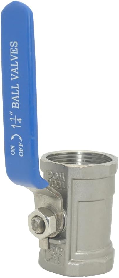 VARMHUS 1-1/4" Stainless Steel 304 Ball Valve 1Pc Type NPT Female Threaded with Heavy Duty Blue Vinyl Insulation Handle,CF8M Ristricted Flow,1000 WOG (1-1/4")