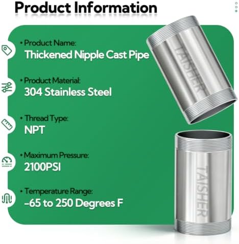 TAISHER 1Pcs Thickened Nipple Cast Pipe 2" NPT Male, 4" Length