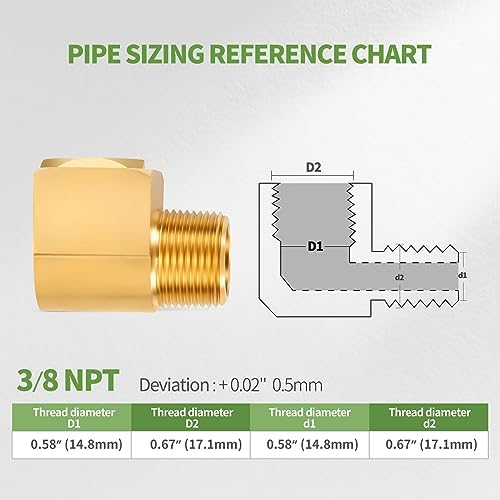 2 PCS Brass Pipe Fitting 90 Degree Elbow 3/8" NPT Male x 3/8" NPT Female