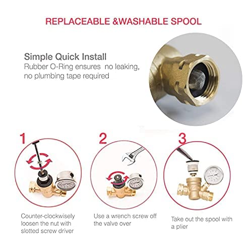Hourleey Water Pressure Regulator Valve, RV Brass with Gauge and Inlet Screened Filter for Camper Trailer